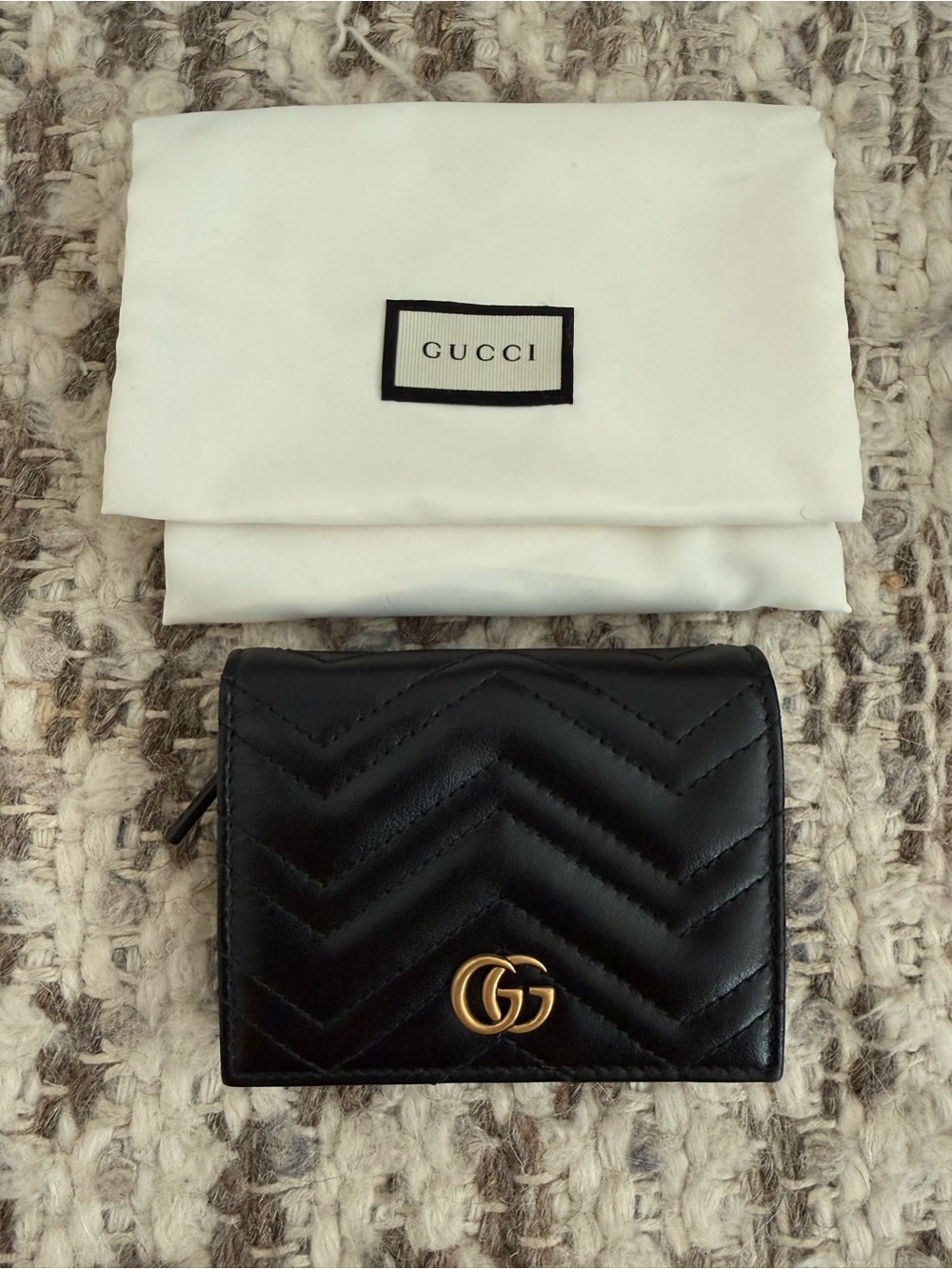 Gucci Black GG Marmont Matelasse Small Wallet with Gold Hardware
